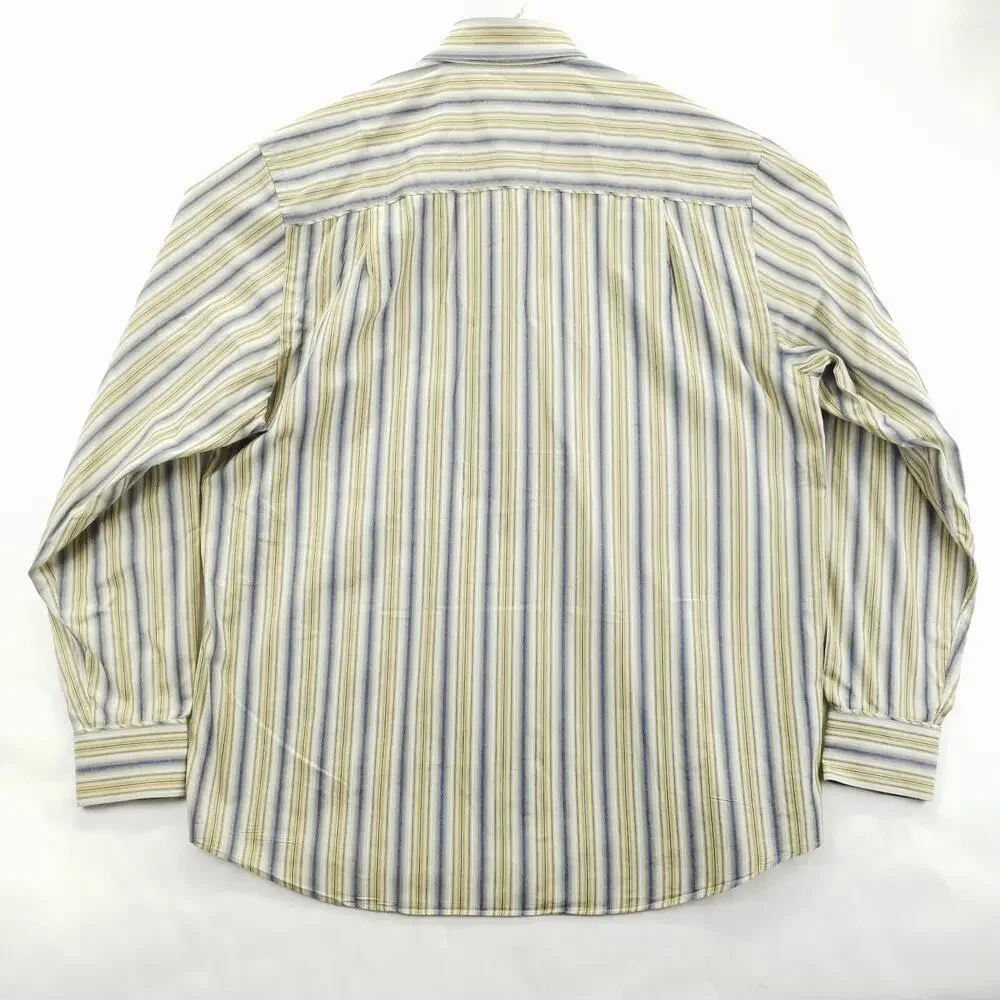 Tommy Bahama Indigo Palms Shirt Mens XL Yellow Blue Striped Cotton Button-Up